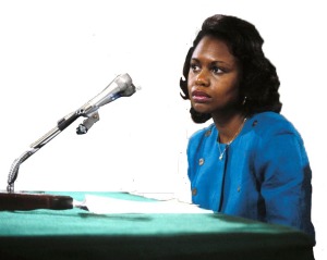 Anita Hill testifying on Capitol Hill. 