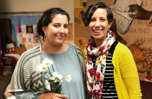 Lauren and Jess at the Returning Women Student Scholars pinning celebration in December 2018.